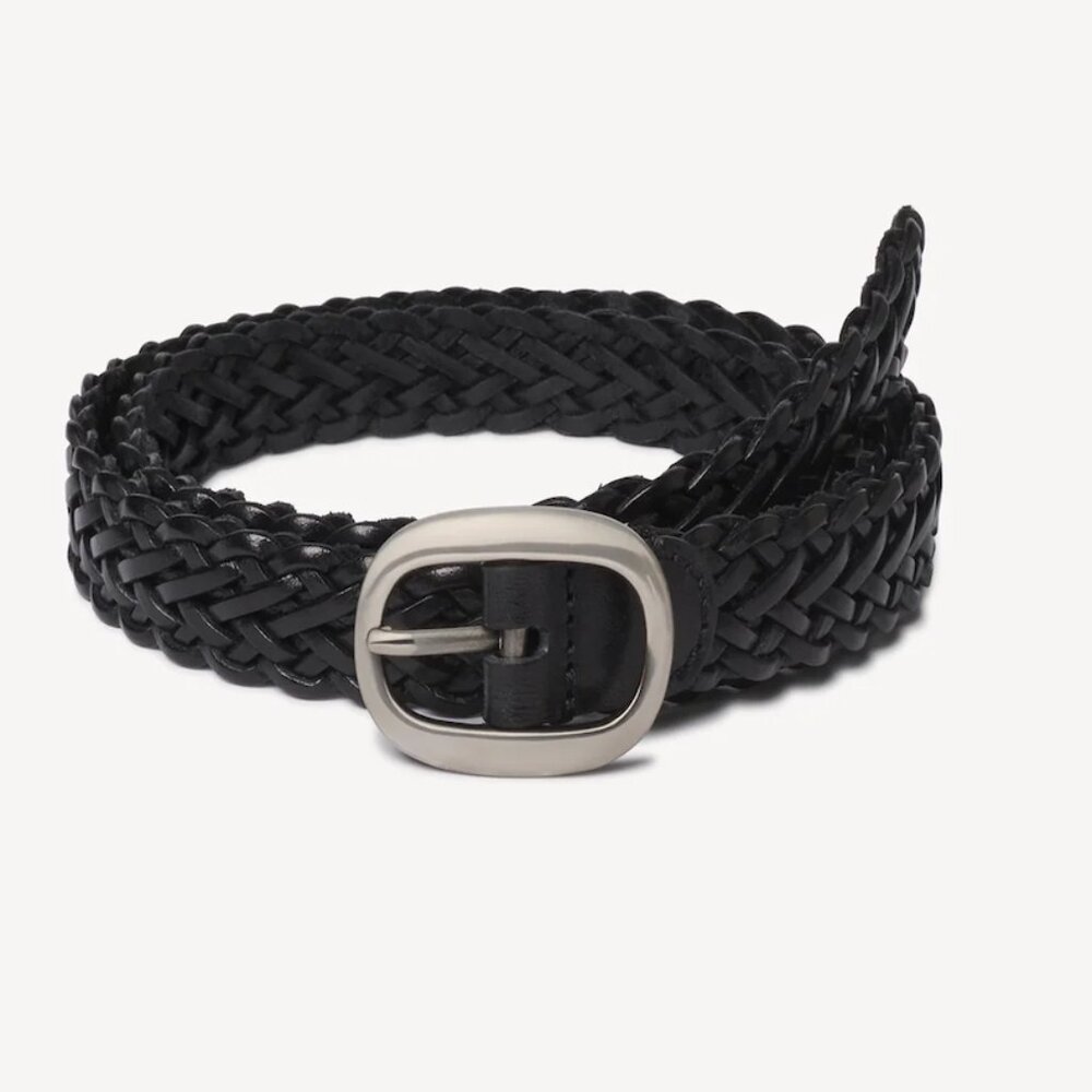 Buck Mason NWT Black Braided Leather Bookbinder Belt Silver Buckle Size 32